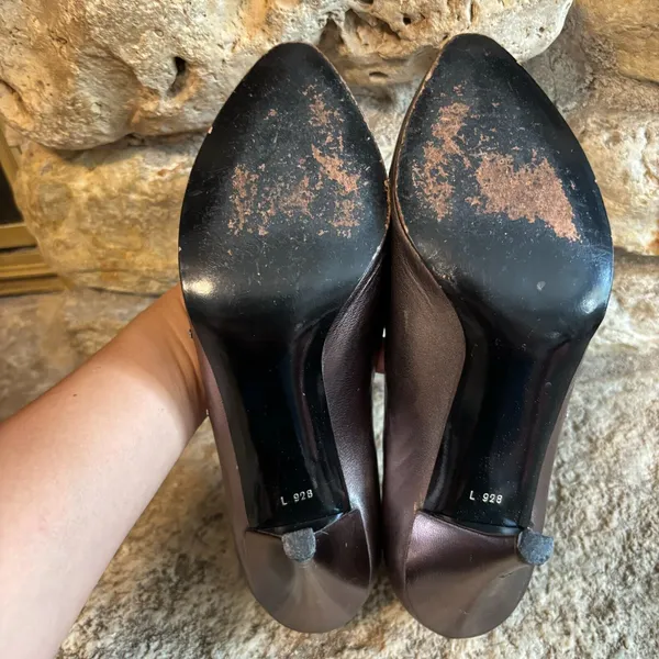 CHARLES JOURDAN Vintage Bronze Leather Rhinestones 3.5" Heels Pumps Shoes 9 - Image 6