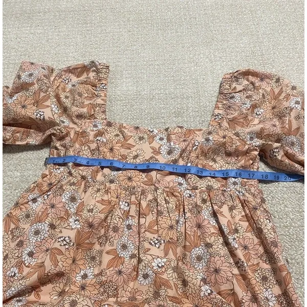 J.CREW Floral Square Neck Puff Long Sleeve Smocked Mini Dress 100% Cotton L - Image 6