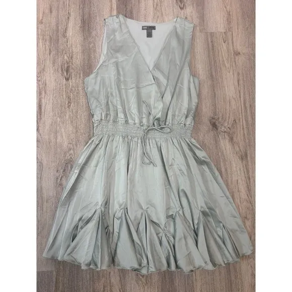 Love X Design Sage Green Satin Smocked Waist Pleated Hem Mini Dress Size Large - Image 2