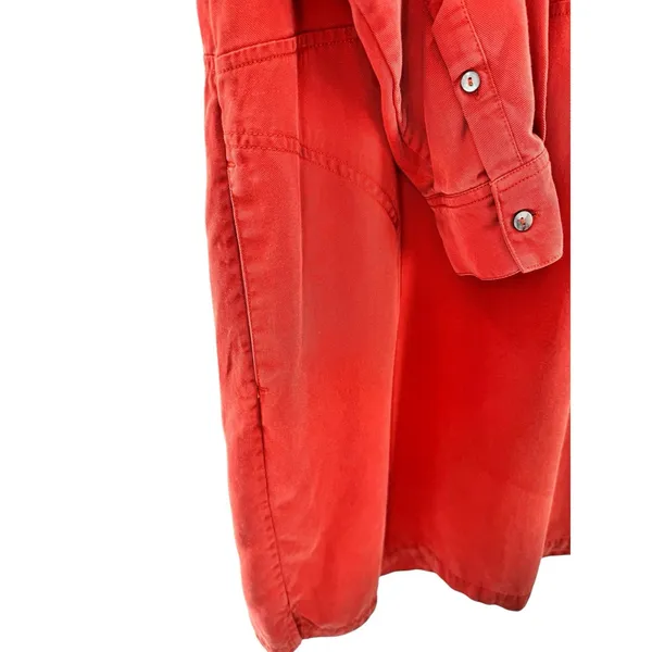 John Mark Shirt Dress Medium Red Long Sleeve 100% Tencel Button Front Roll Tab‎ - Image 4