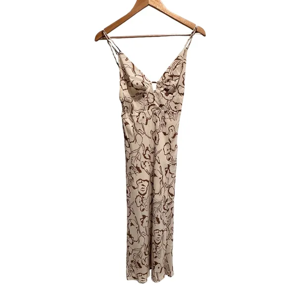 Sundae Muse Side Slit Patterned Midi Dress Brown White Size US 2 Resort Vacation - Image 3