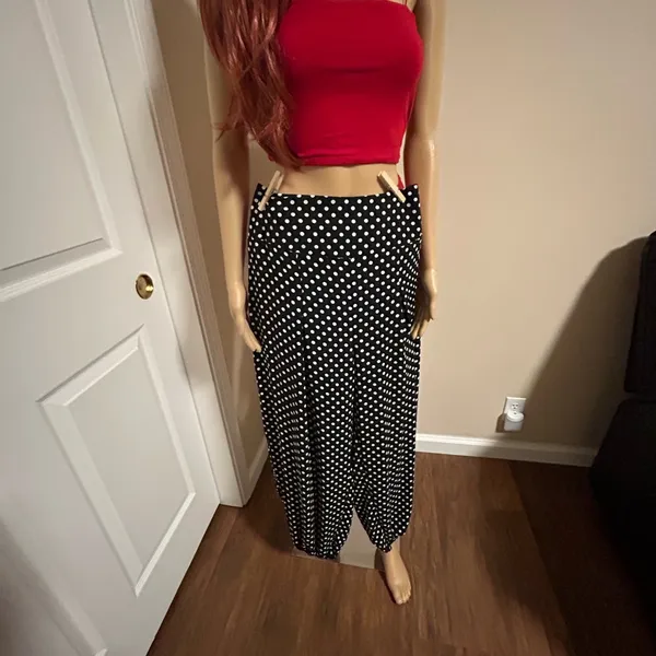 Victoria's Secret Black and White Polka Dot Wide Leg Pants - Image 6