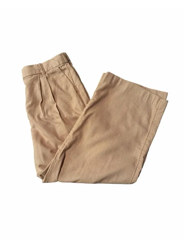 Abercrombie Fitch Wide Leg Linen Blend Pants Trousers Tan Pleated Large 32x24 - Image 3