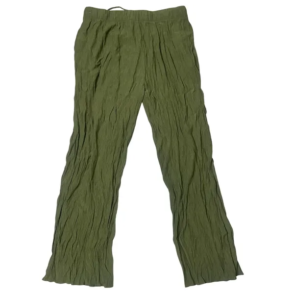 Abercrombie & fitch crinkle‎ textured gauze olive green pull on wide leg pants L - Image 4