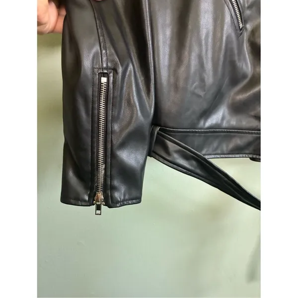 Princess Polly Women's Black Faux Leather Cropped Asym Punk Moto Jacket Sz 6 - Image 3