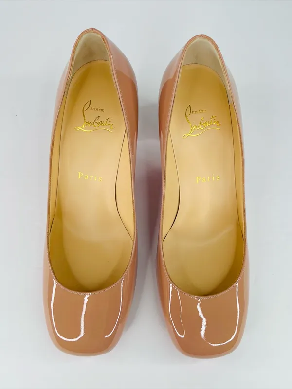 Christian Louboutin Cadrilla 70mm Block Heel Nude Patent Leather Pumps EU 36.5 - Image 9