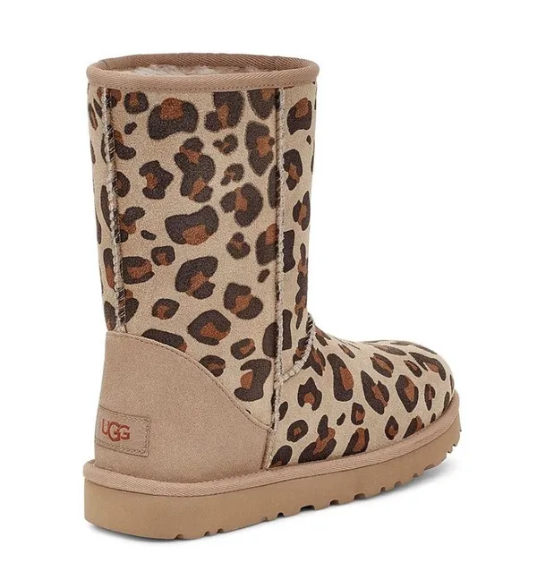 UGG Genuine Sheepskin Lined Leopard Print Boots, Size 7 New in Box - Image 4