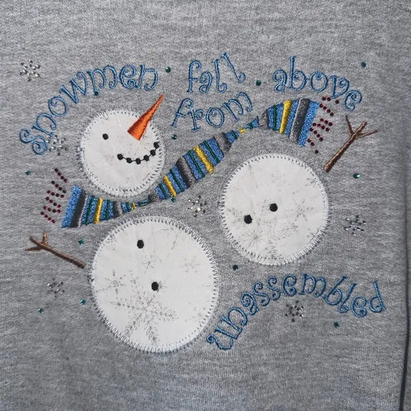MC Sportswear Gray embroidered Sweatshirt Snowmen Fall From Above Vintage large - Image 2