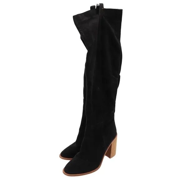 Mi.iM Womens Black Faux Suede Over The Knee Block Heel Boots Size 9 Pointed Toe - Image 3