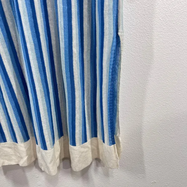 Zara Knit Dress Women's Medium Blue‎ White Vertical Stripe Linen Blend Maxi Slit - Image 7