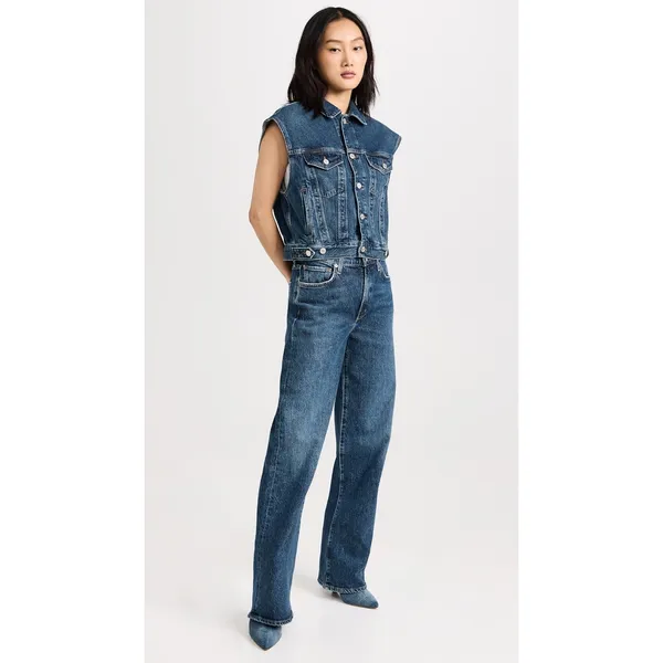 Agolde Charli Sleeveless Button Front Denim Trucker Jean Vest Size Small - Image 2