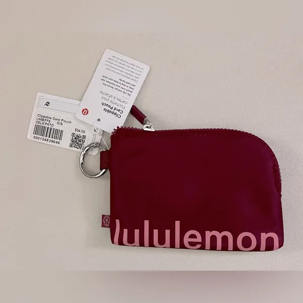 Lululemon NWT Clippable Card Pouch Burgundy Wristlet - Image 3