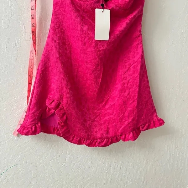 Line & Dot Hot Pink Penelope Mini Dress Ruffle Sleeve Off Shoulder Floral - Image 6