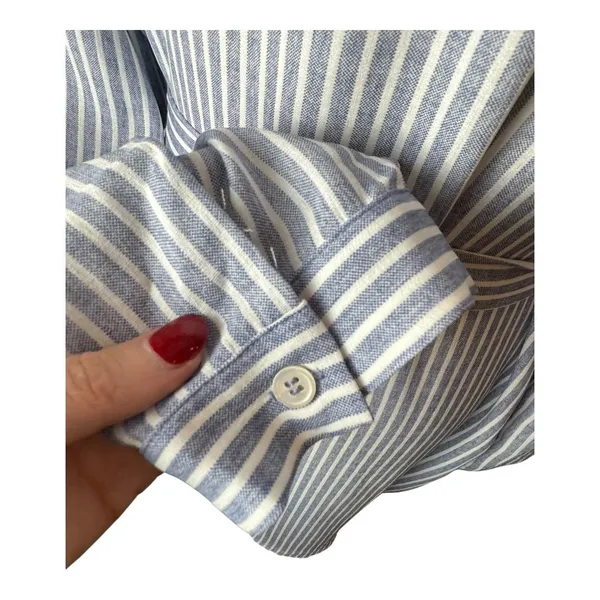 Joy Joy Dress Women Large Blue White Striped Button‎ Front Tie Waist Shirt NWT - Image 7