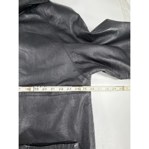 Venezia Vintage Black Leather Hooded Parka Jacket Womens Large 02-9438-9 Zip Up - Image 6
