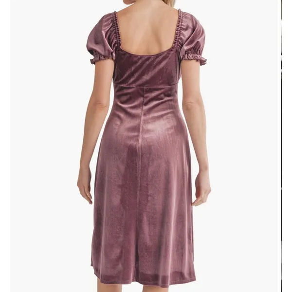 All in Favor Puff Sleeve Crushed Velvet Dress - Plum Size M - Image 2