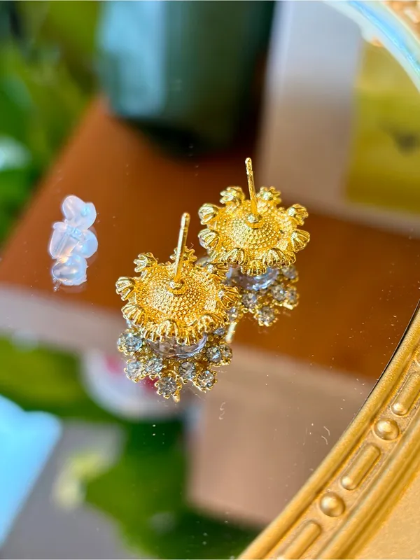 New S925 Silver Post Pink Round Crystal Sunflower Stud Earrings - Image 2
