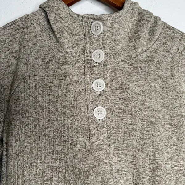Columbia Women's Fleece‎ 1/4 button hooded Sweater pullover tan Sz L - Image 4