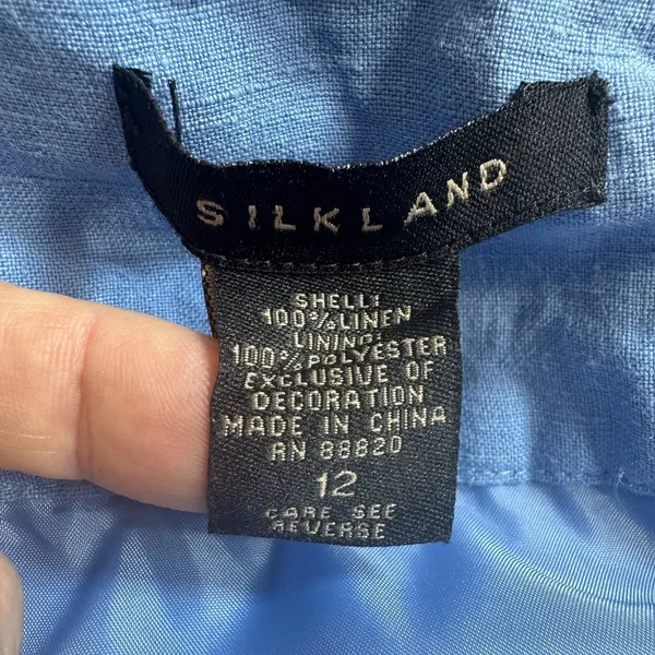 Vintage 100% Linen Skirt Sz 12 Artisan Embroidered Beaded Blue Cottage Boho Folk - Image 11