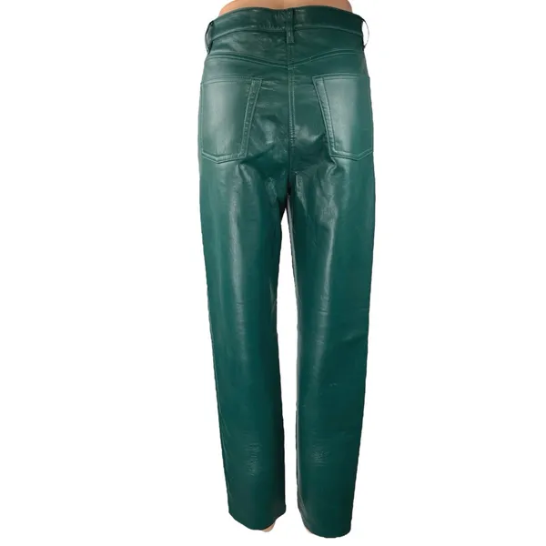 Aritzia Wilfred The Melina Faux Leather Green Women's Straight Casual Pants 4 - Image 3