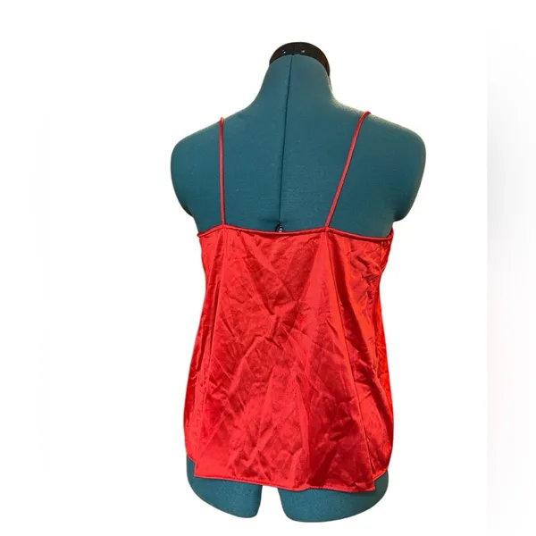 Vintage JCPENNY Nylon Camisole Slip Tank Top Small Red Square Neck Made in - Image 2