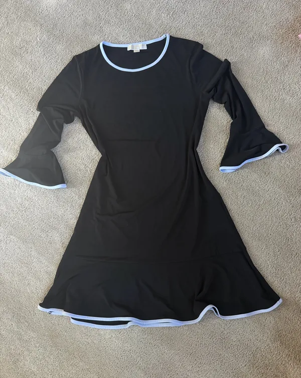 Michael Kors Black & White Trim Bell Sleeve Dress Size M - Image 2