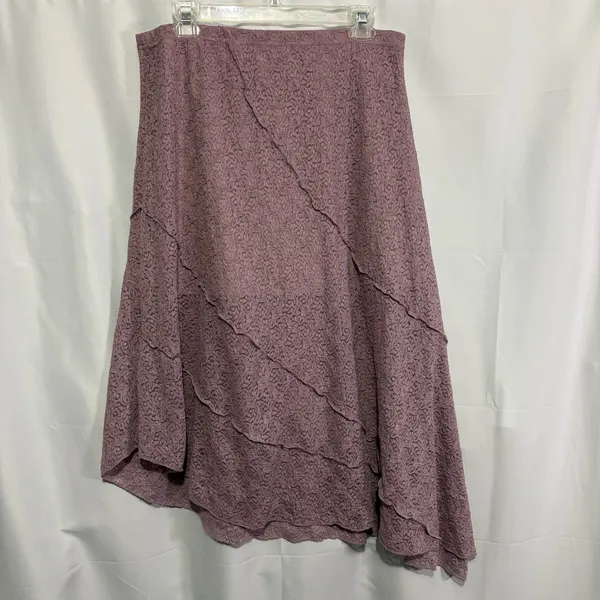 No Comment Women’s XL Mauve Lace Layered Asymmetrical Hem Midi Skirt Fairycore Cottage Boho - Image 2
