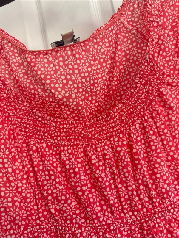 American Eagle Outfitters Red Floral Smocked Short-Sleeve Blouse - Image 5