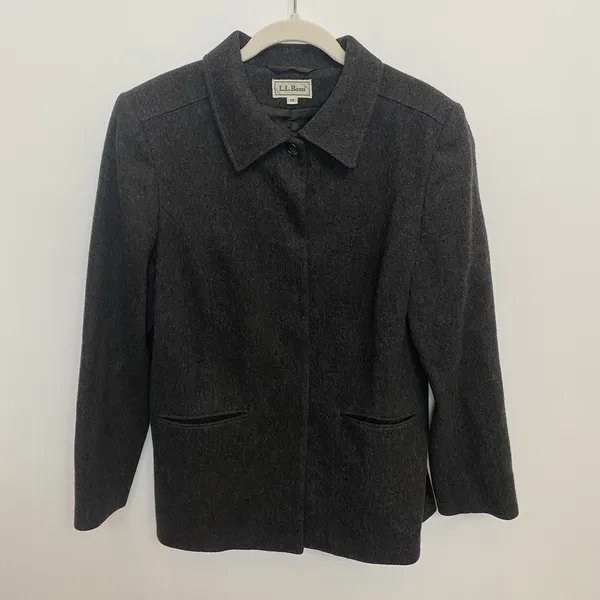 LL Bean Vintage '90s Dark Gray Wool Button‎ Down Jacket Size 10 - Image 5