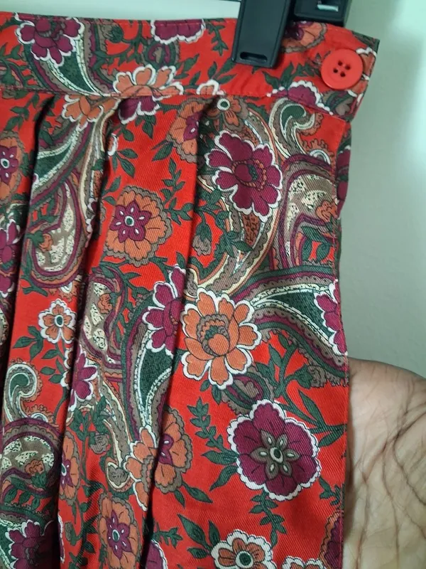 VTG Leslie Fay Red Paisley Floral A-Line Midi Pleated Skirt Cottagecore Feminin - Image 3