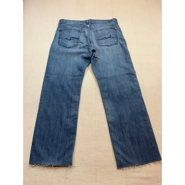 7 For All Mankind | Straight Blue Jeans Standard Fit‎ Raw Hem | Women's 33 - Image 2