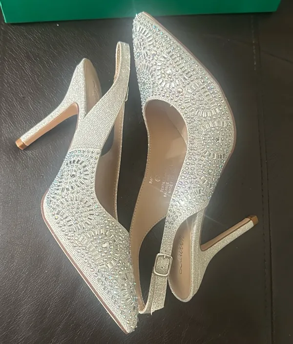 Lauren Lorraine Rachel Silver Shimmer Pointed Toe Embellished Slingback Pumps - Image 9