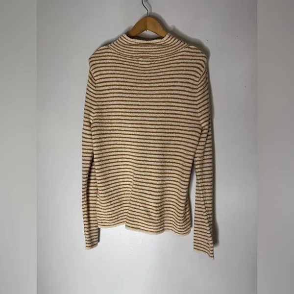 J Crew Factory‎ S Striped Mockneck Pullover Sweater Ivory Camel Stripe CC693 - Image 4