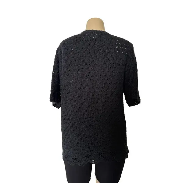 Vintage AGW Division of Graff Black Open Knit Cardigan XL Floral Embroidered - Image 2