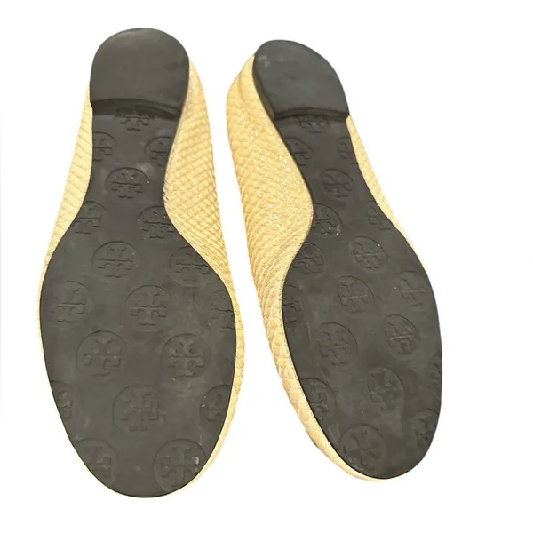 TORY BURCH Beige Cream Snake Print Ballet Flats Slipon Round Toe Gold Shoes 6.5 - Image 5