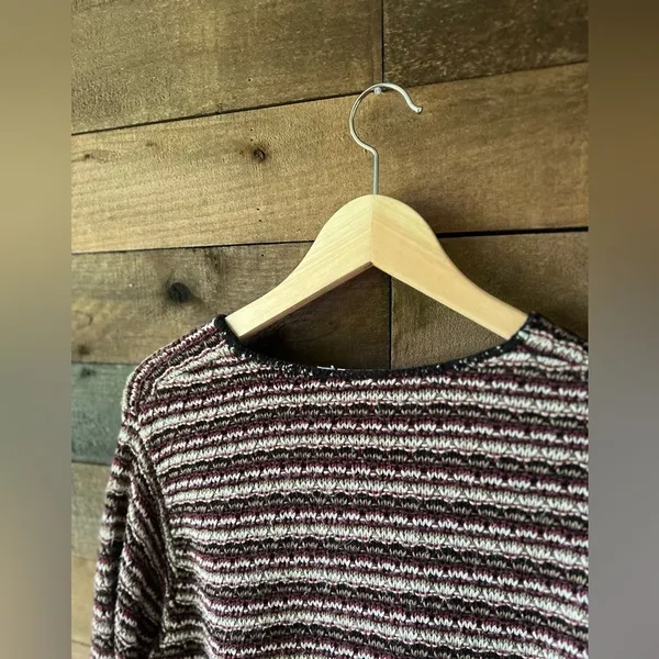 Vintage Paul Harris Designs Textured Maroon Stripe Knit Sweater Size M - Image 3