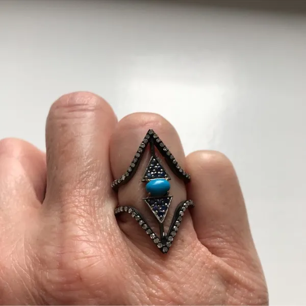 Amrapali Turquoise Sapphire Diamond Stack Ring - Image 2