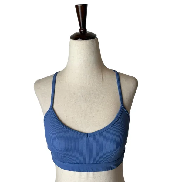 OFFLINE by Aerie Sports Bra Women Small Blue Ribbed Strappy Back Athleisure - Image 3