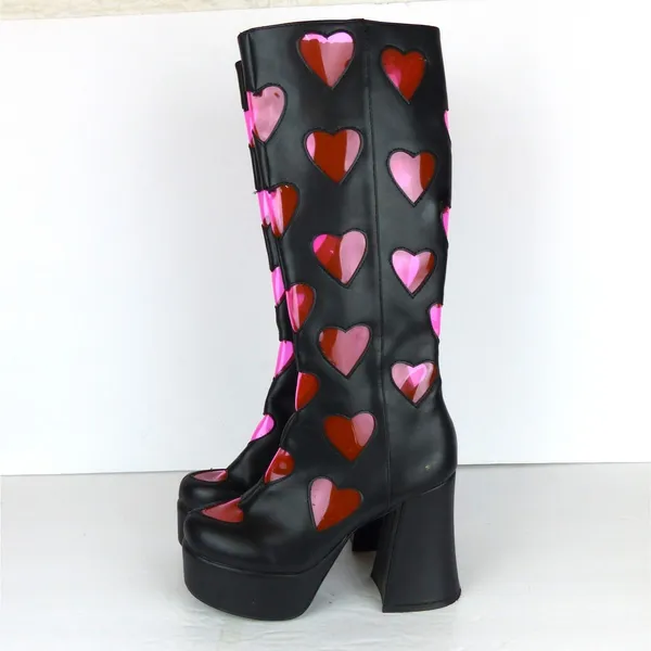 Dolls Kill Sugar Thrillz Heart Platform Boots Womens 6 Black Pink Y2K Cyber Rave - Image 9