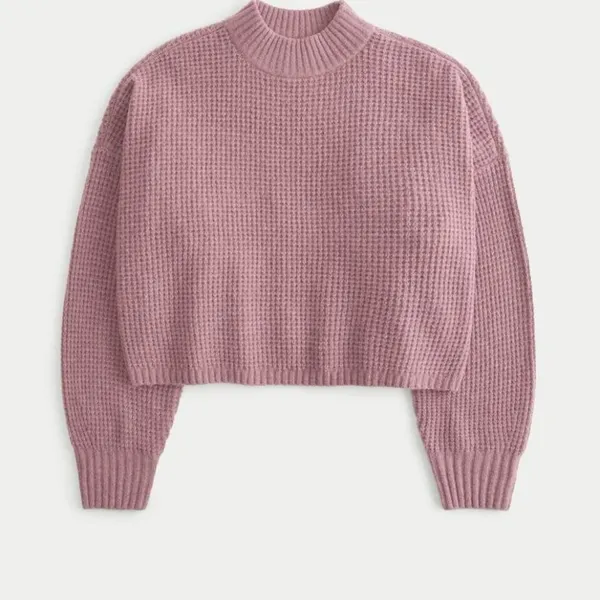 Hollister Easy Cozy Waffle Mock- Neck Sweater (Sz S) Dusty Pink Rose Chenille - Image 4