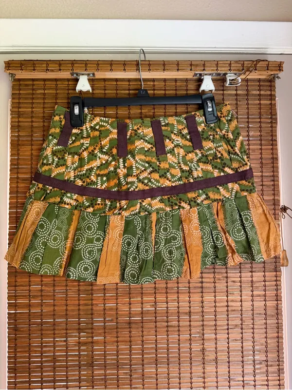 Vintage ANGIE Low Rise Patchwork Ruffle Mini Skirt Y2K Small - Image 2