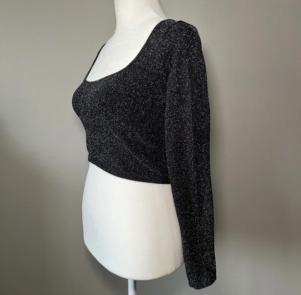 ZARA Crop Top Sweater LIMITLESS CONTOUR COLLECTION BLACK SILVER Size XS - Image 3