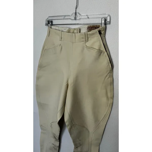 1970s Vintage Equestrian Riding Breeches Cream XXS XS Side Zip Jodhpurs - Image 16