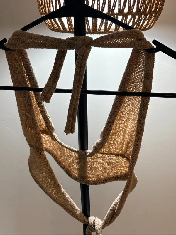 Knitted Halter Bandeau Top in Gold - Image 3