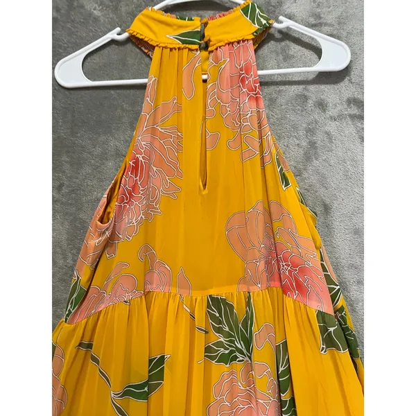 Trina Turk Yellow Floral Halter Maxi Dress Tiered Resort Boho Women’s Medium - Image 4