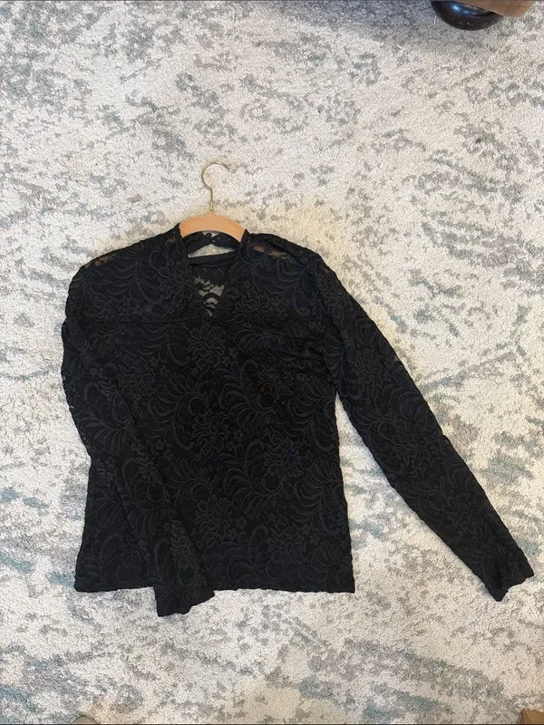 Abercrombie & Fitch Y2K 2010s Black Lace High Neck Top Size L - Image 3
