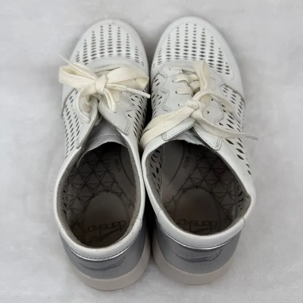 Dansko Charlie White Leather Perforated Lace Up Sneakers Silver Heel Womens‎ 39 - Image 6