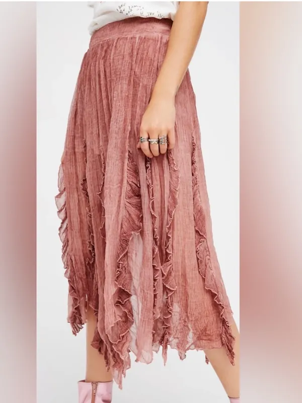 Free People‎ Follow Me Ruffle Skirt size 12 Boho Flowy Airy Ruffle Romantic - Image 2
