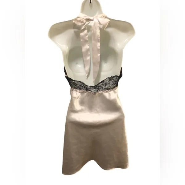 Frederick’s Of Hollywood Sexy Halter Chemise Sz. M White Black Lace Low Cut - Image 4