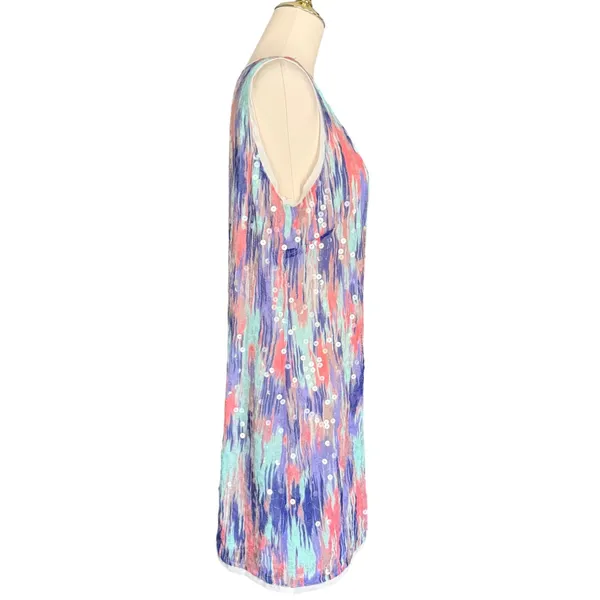 ICE Size 10 Sequin Shift Dress Multicolor Abstract Y2K Sleeveless Cocktail - Image 3